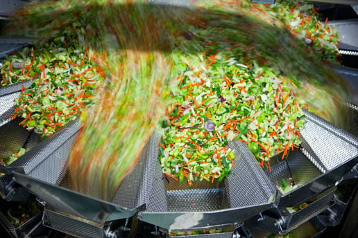 混合和排序减少蔬菜在食品加工厂
